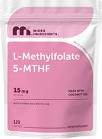 Micro Ingredients L-Methylfolate 15mg 120 Softgels front view supplement pouch