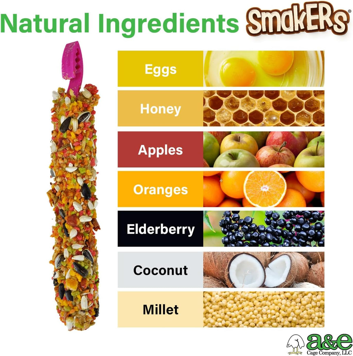 Close up of A&E Cage Company Smakers egg flavor treat stick for birds