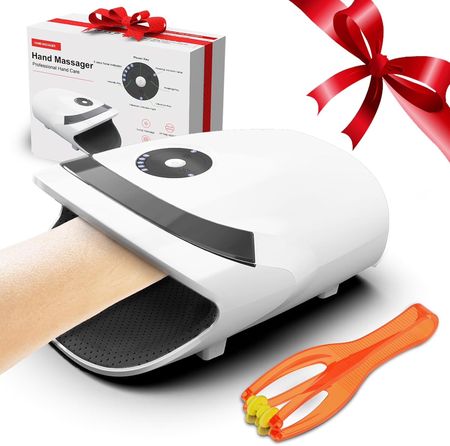 Xllent electric hand massager in white front view showing control buttons