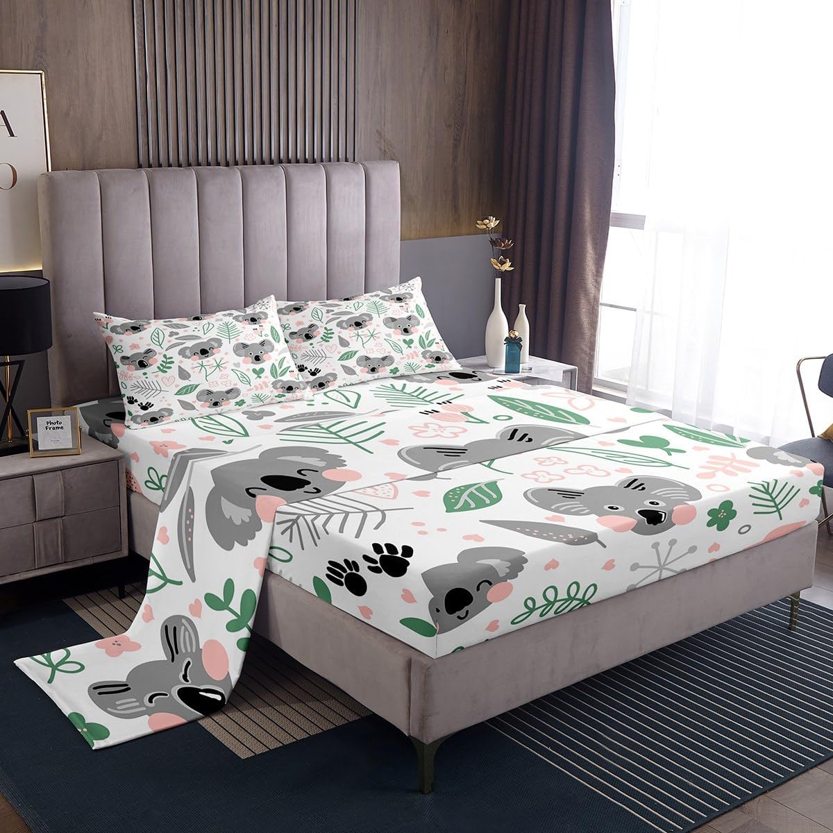 Feelyou Koala Sheet Set Twin Size front view showing cute cartoon bedding design
