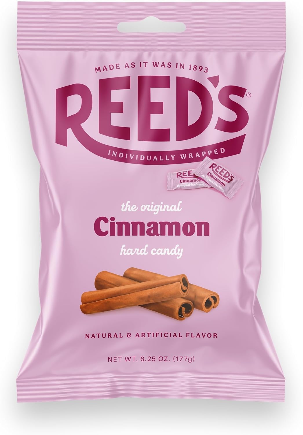 Two bags of Reed's Cinnamon Hard Candy 6.25 Ounce packs