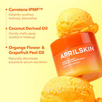 APRILSKIN makeup removal routine showing the double cleansing balm removing stubborn waterproof makeup from skin surface.