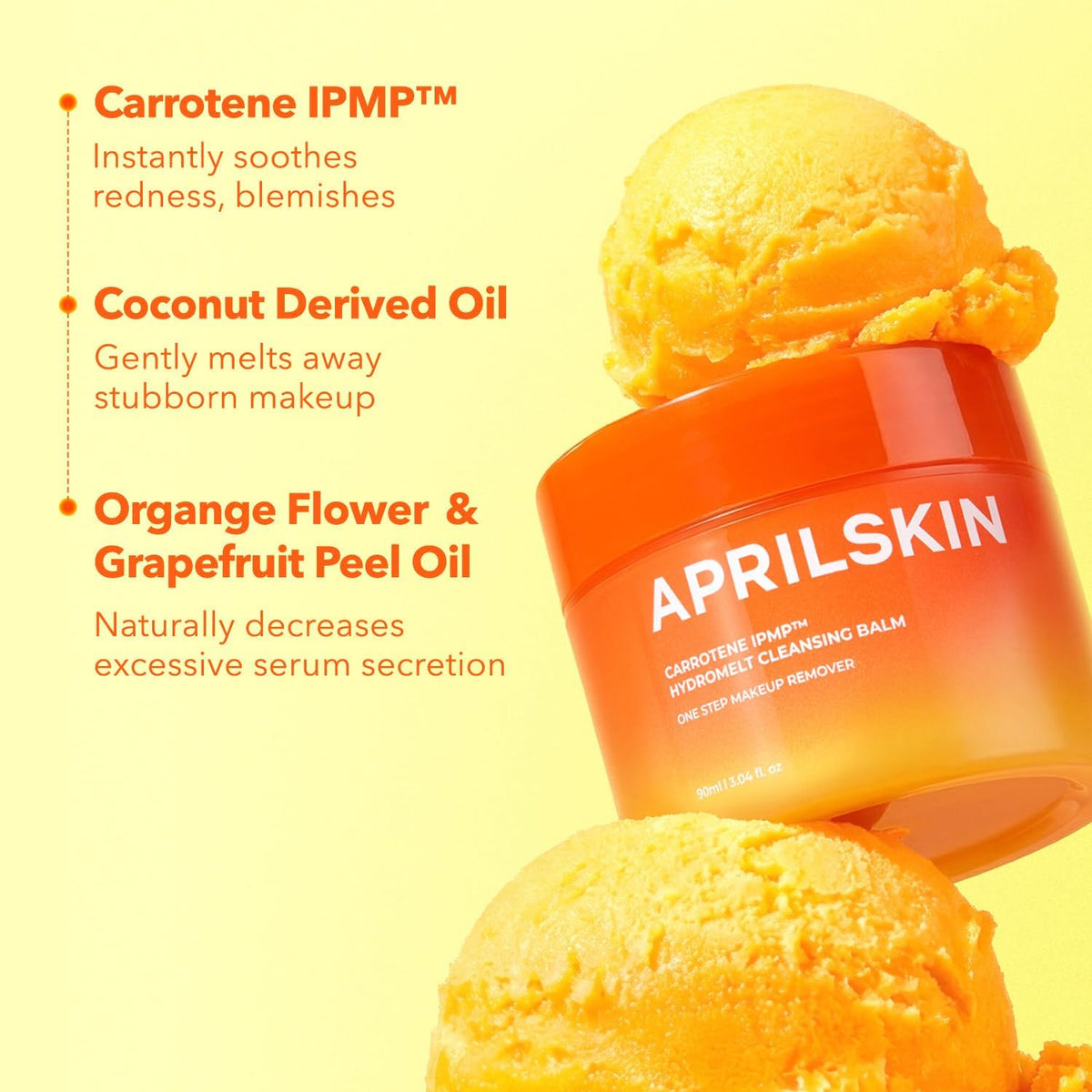 APRILSKIN makeup removal routine showing the double cleansing balm removing stubborn waterproof makeup from skin surface.