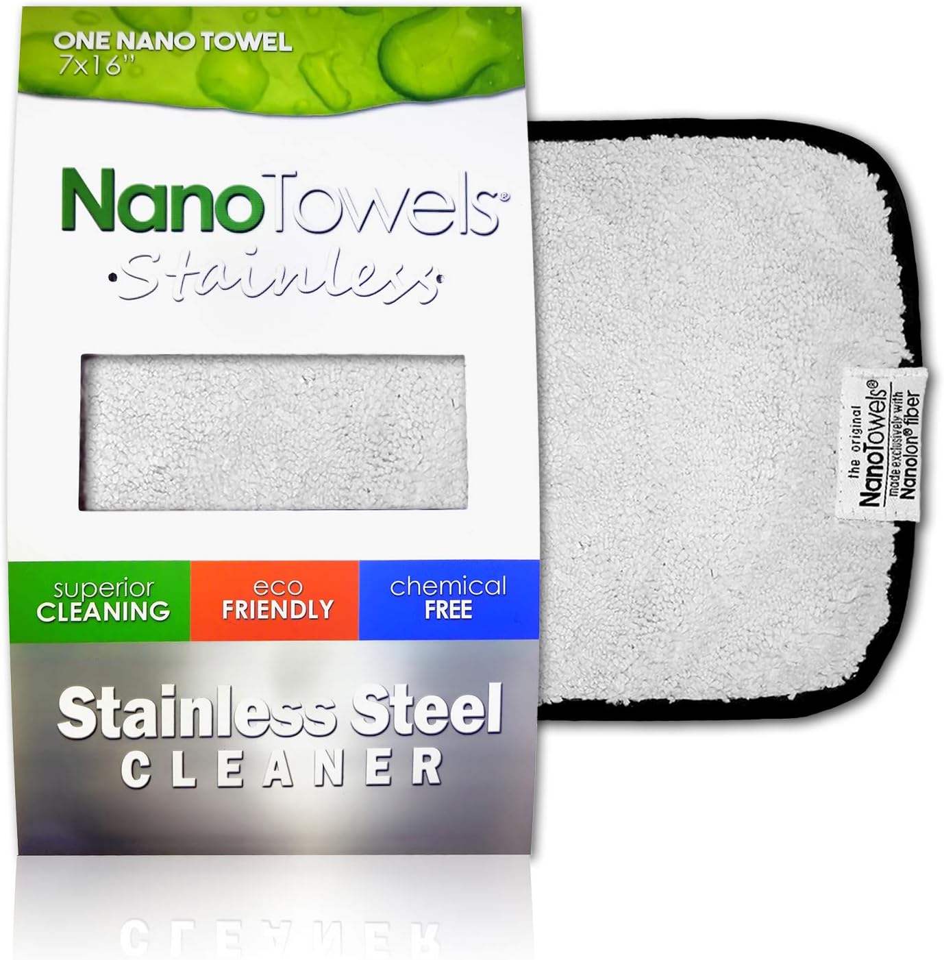 Nano Towels stainless steel cleaner cloth front view showcasing the light grey nanolon fiber fabric