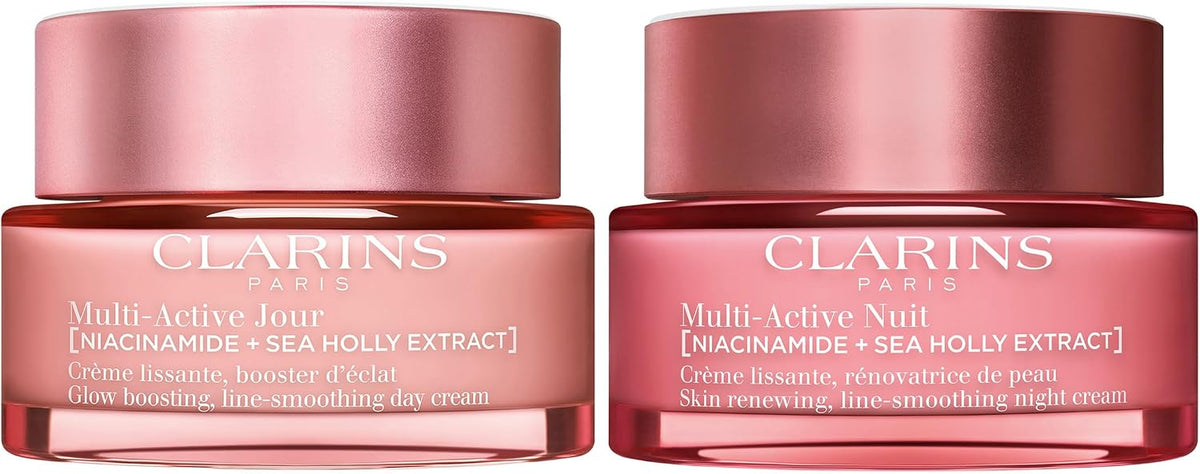 Clarins Multi-Active Day and Night Face Moisturizer Bundle front view jar packaging