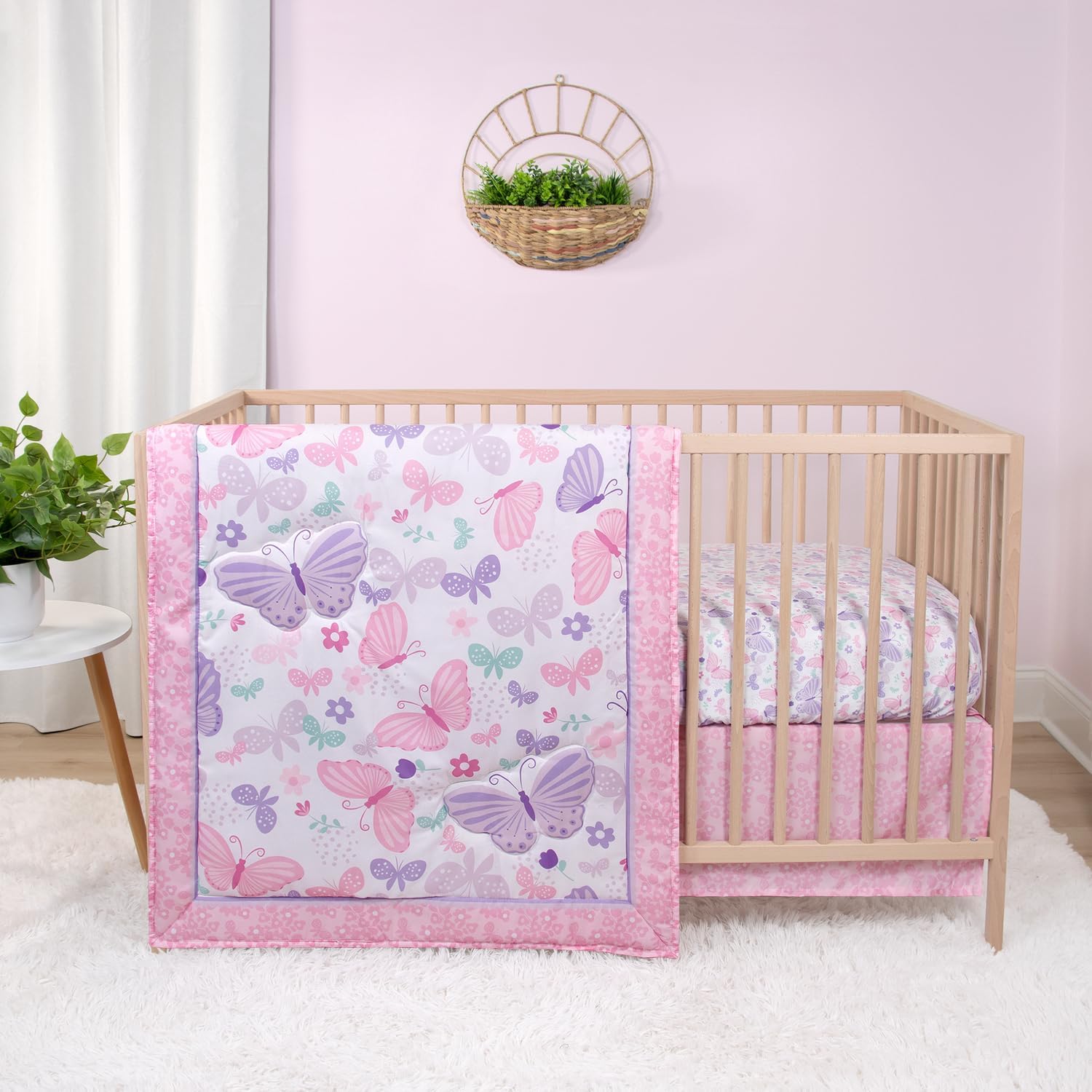 The Peanutshell Butterfly Song three piece baby crib bedding set front view