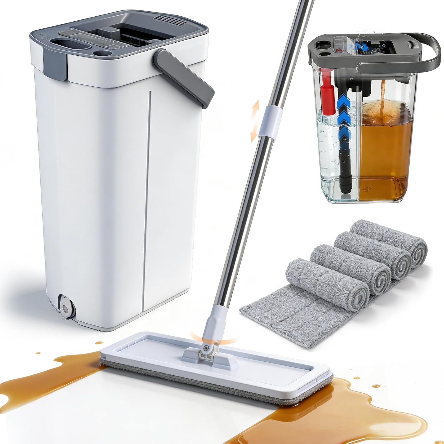 Yotock Flat Mop and Bucket System front view featuring dual chamber separation technology.