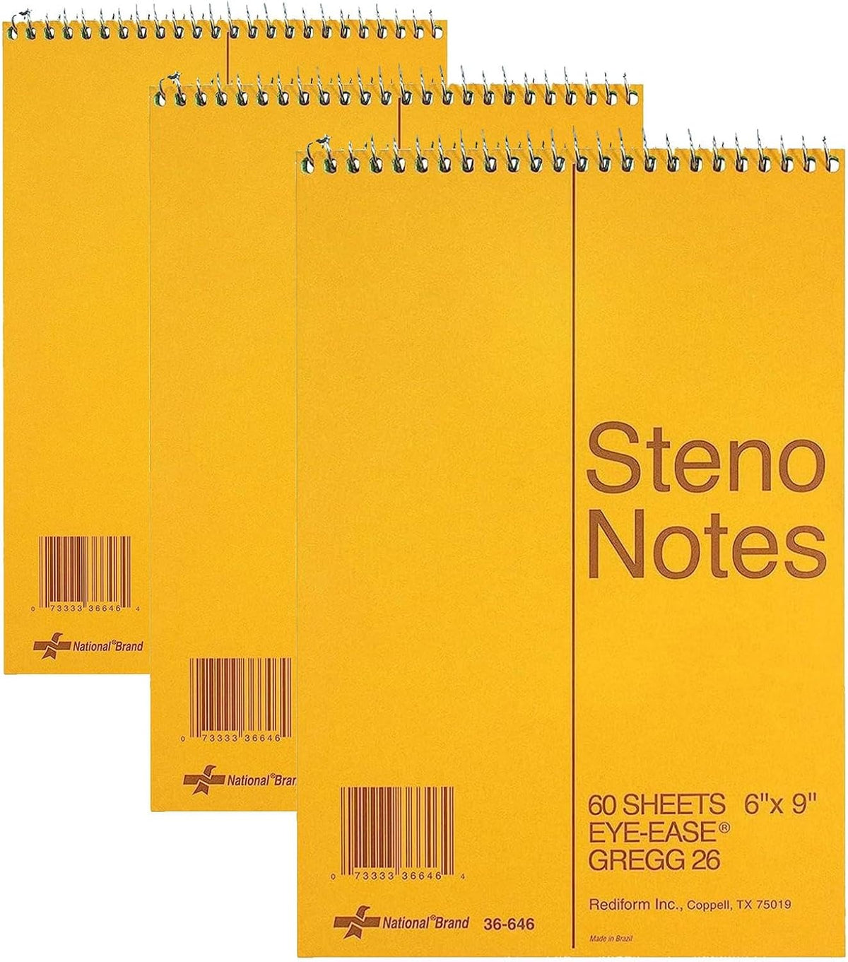 Side angle view of the portable 6 by 9 inch steno notepad.