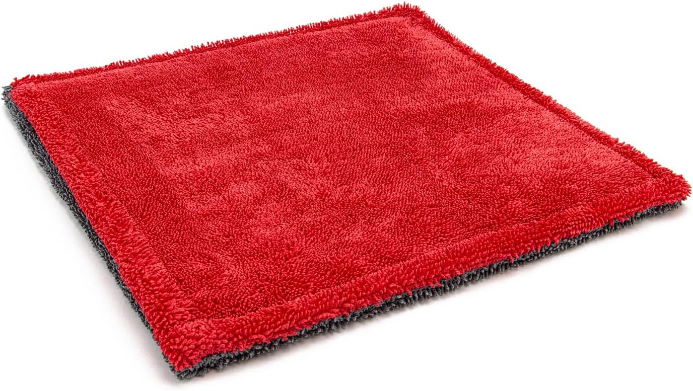 Autofiber Dreadnought Drying Cover front view showing red twist pile microfiber surface for professional car detailing.