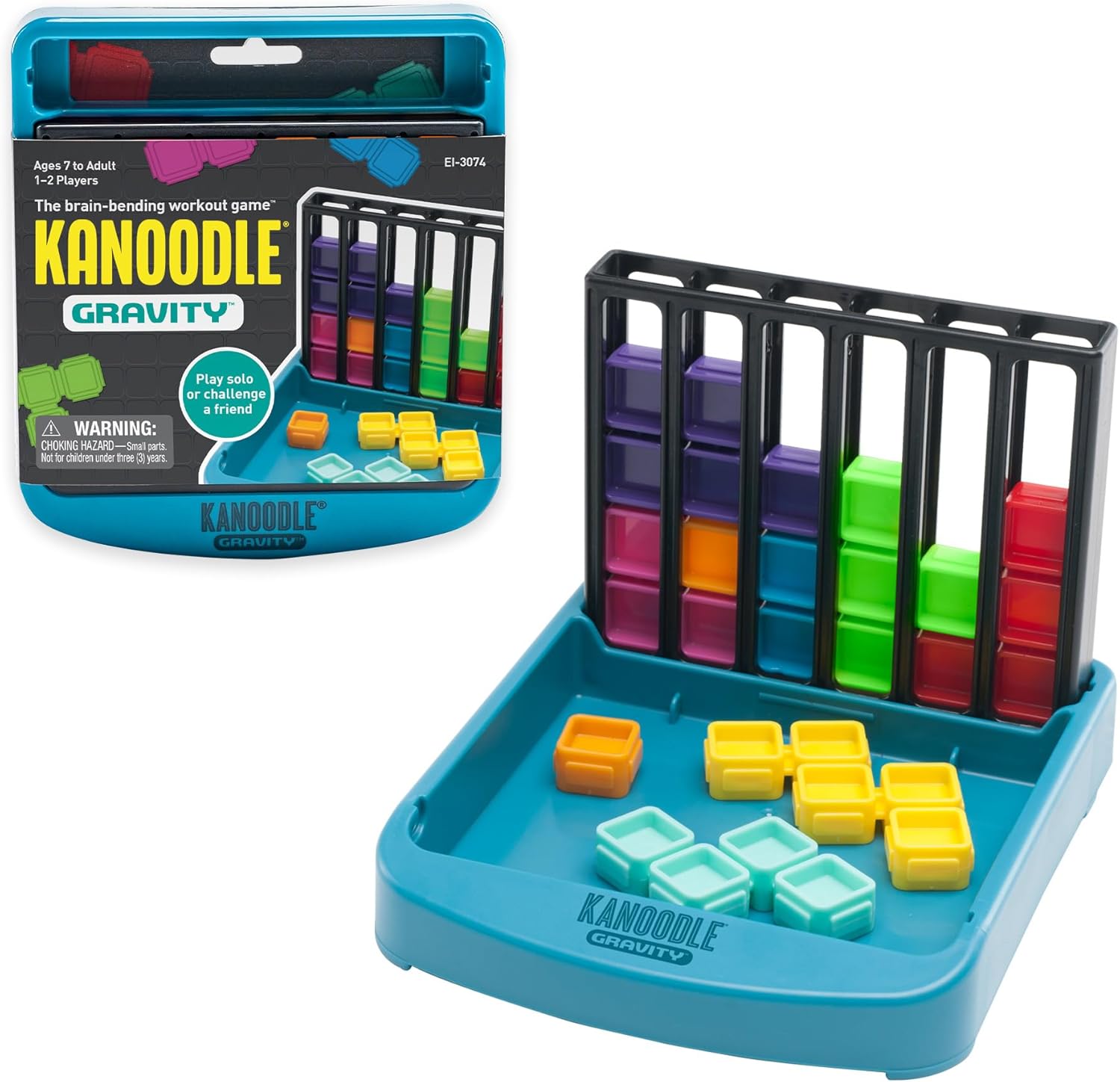 Educational Insights Kanoodle Gravity puzzle game front view showcasing vertical grid and colorful pieces.