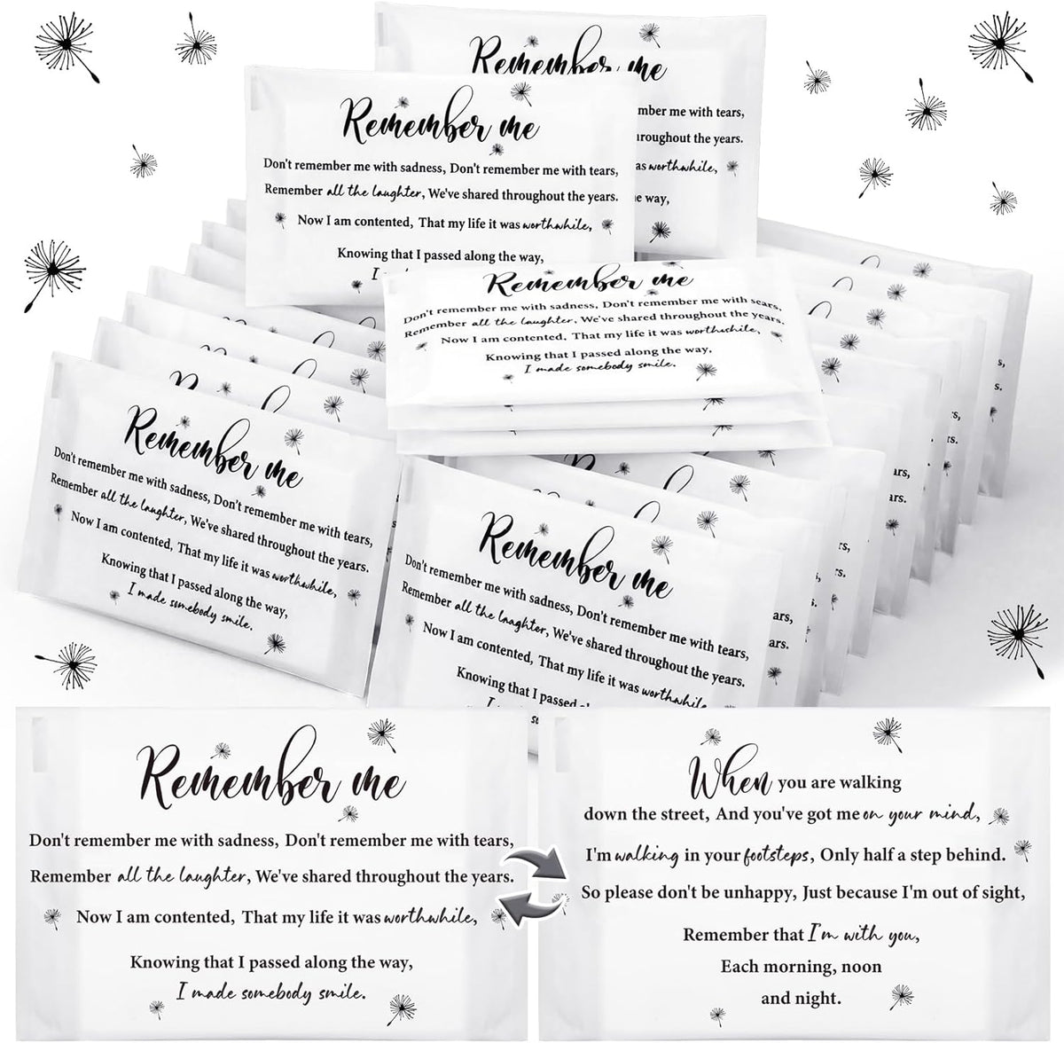Fumete Tenceur bulk funeral tissues front view showing inspirational poem packaging.