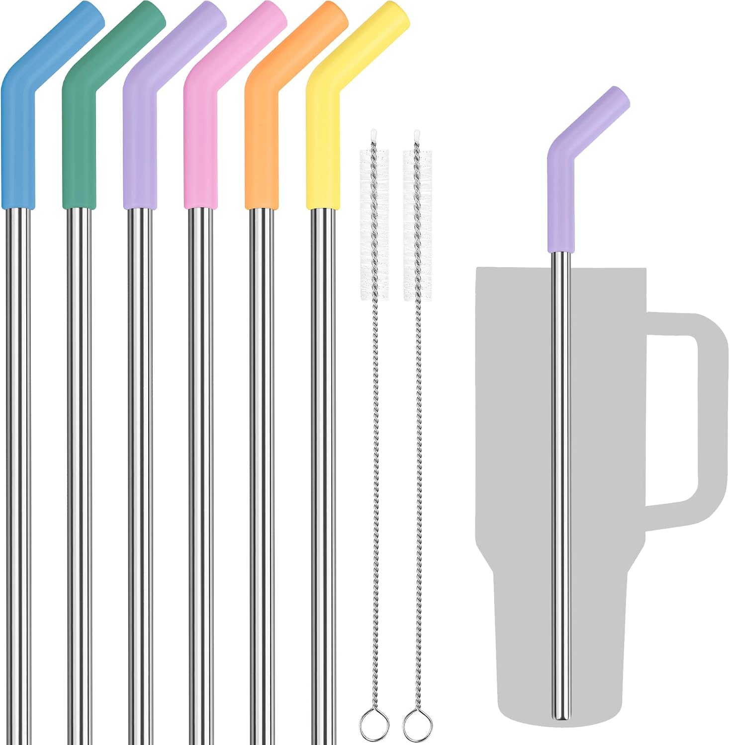 Tomorotec stainless steel straws front view with macaron silicone tips