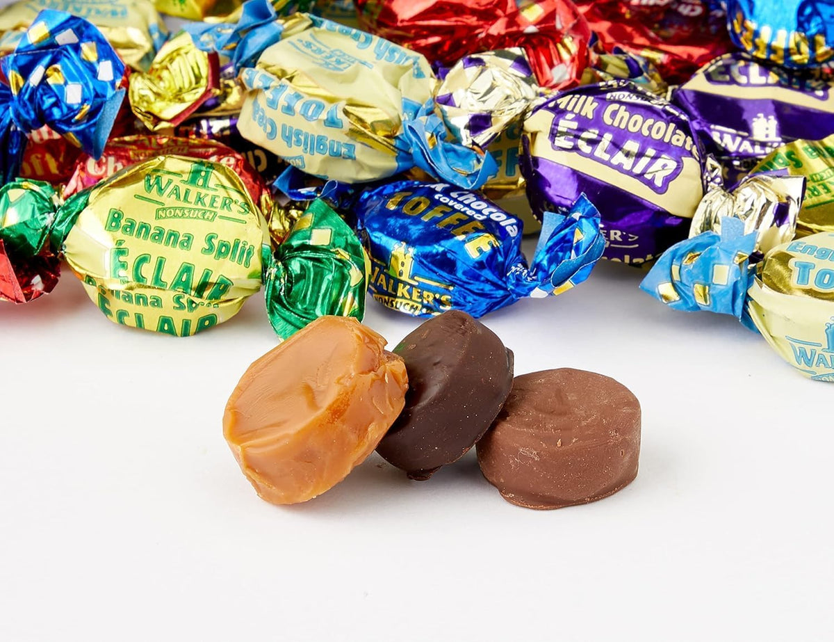 Premium British imported candy jar filled with multi flavored chewy toffees