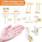 Complete 1200 pieces DIY stud earring supplies kit package