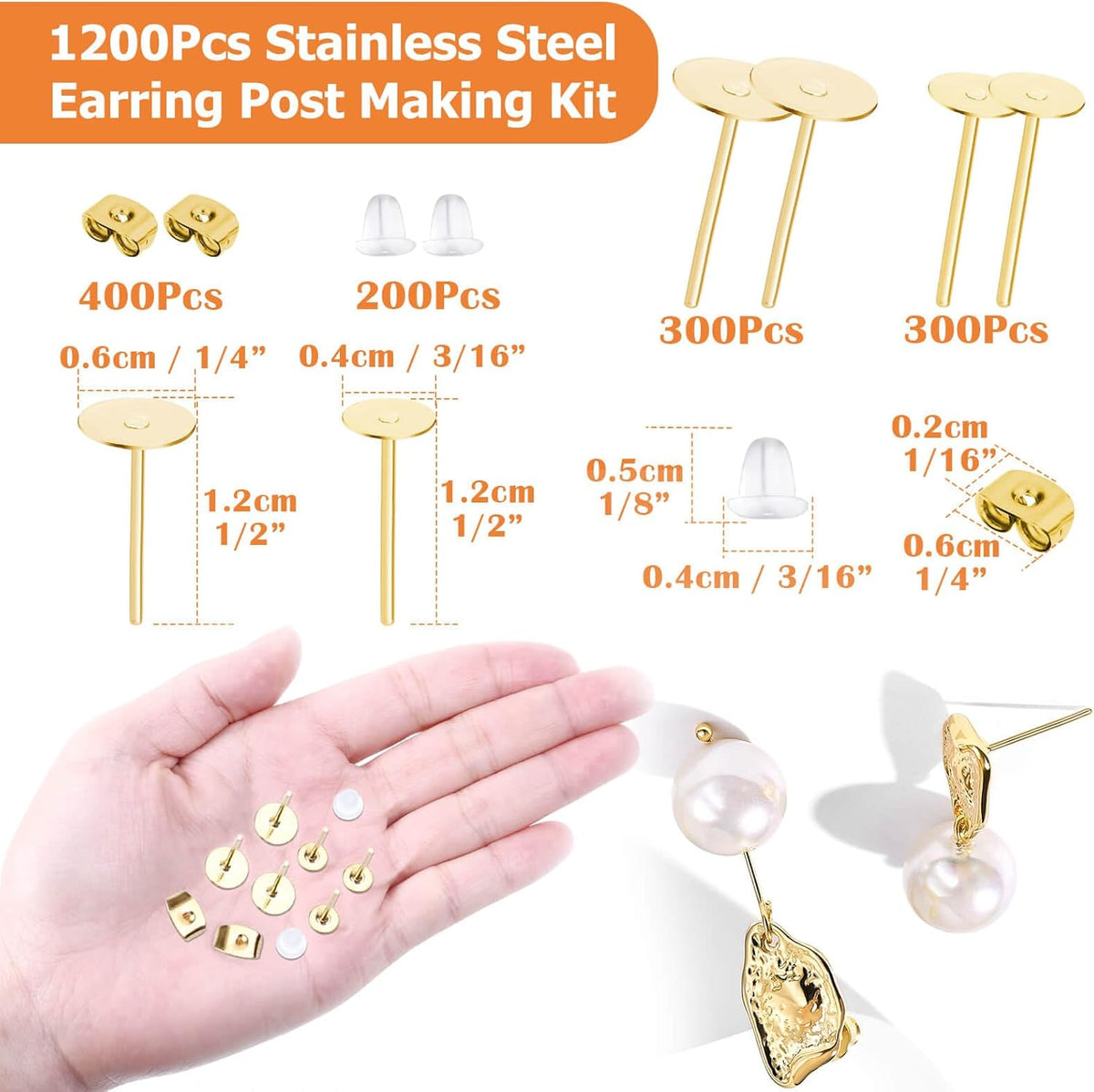 Complete 1200 pieces DIY stud earring supplies kit package