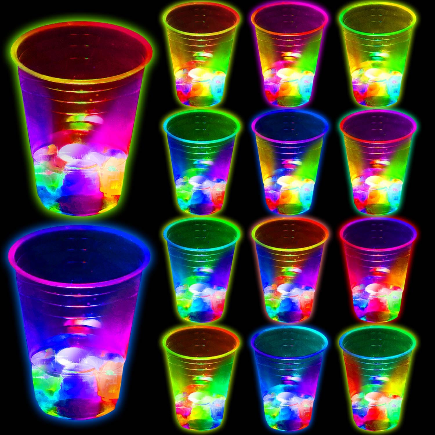Unbrands glowing party cups 16 fluid ounce front view