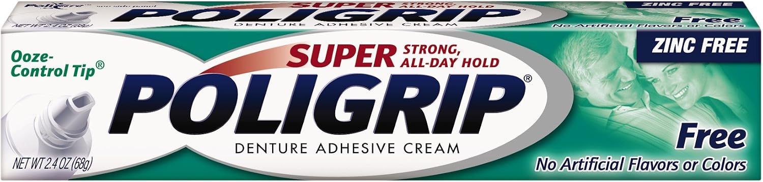 Super Poligrip Denture Adhesive Cream Free 2.4 Ounce tube front view