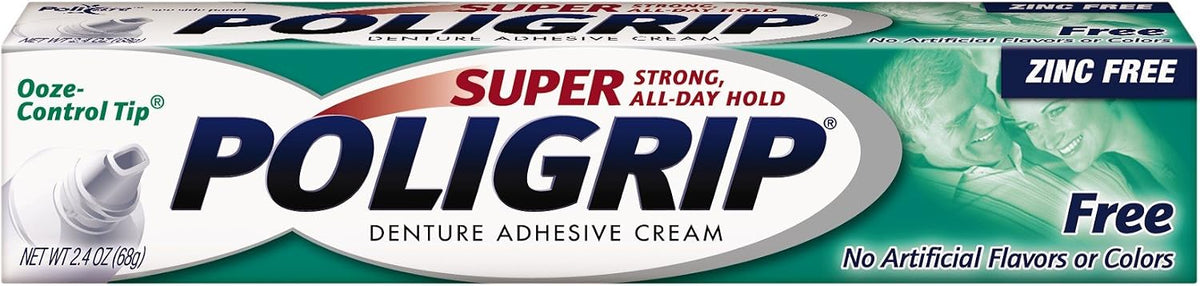 Super Poligrip Denture Adhesive Cream Free 2.4 Ounce tube front view
