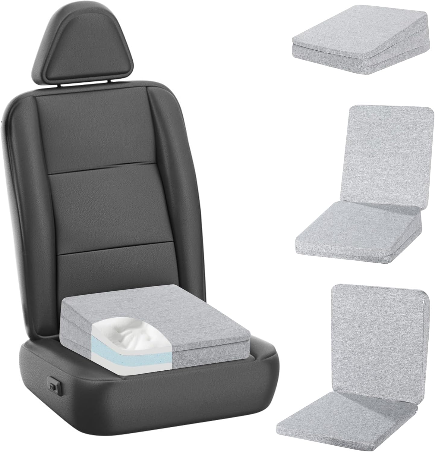 HOMBYS adult car booster seat front view showcasing thick black memory foam cushion.