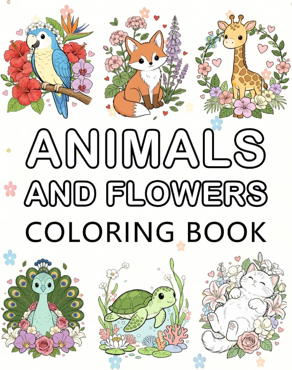 Animals and Flowers Coloring Book: A Collection of 52 Fun and Detailed Designs for Teens and Adults - Bold and Easy Coloring Pages for Stress Relief - Image 1