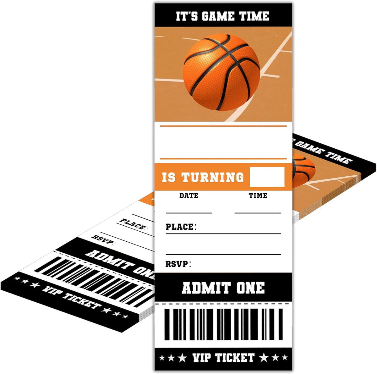 VAHATAN basketball birthday party invitations front view showing VIP ticket design