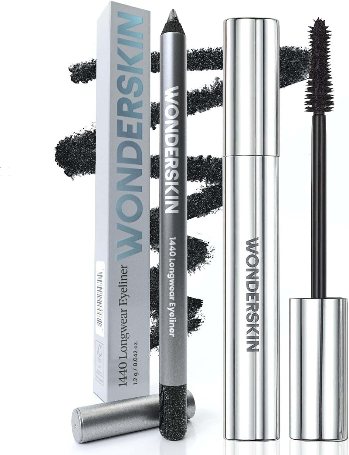 Wonderskin 1440 Longwear Eyeliner in Black Truffle and Black Mascara set front view