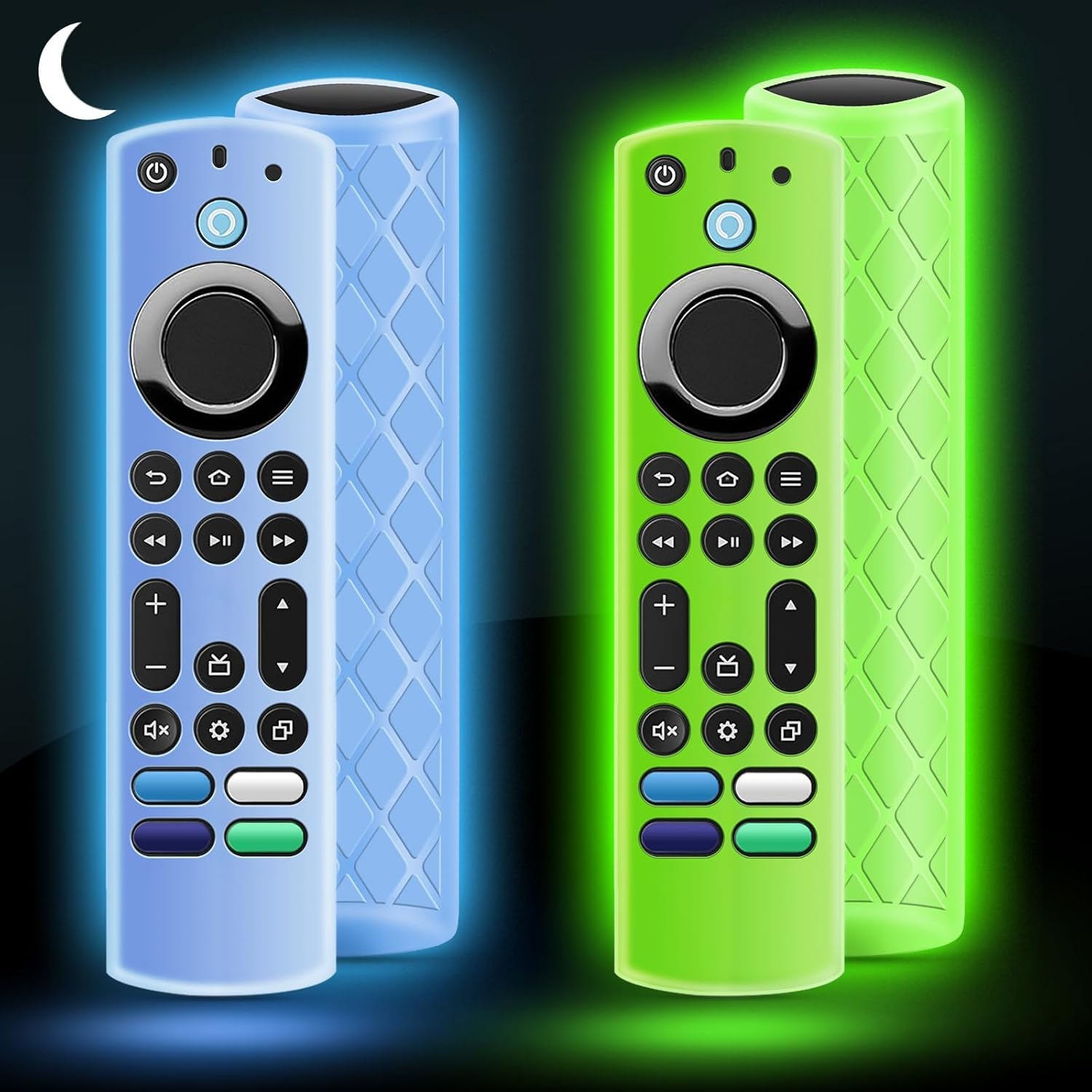OneBom silicone remote cover front view glow green and glow blue protective case