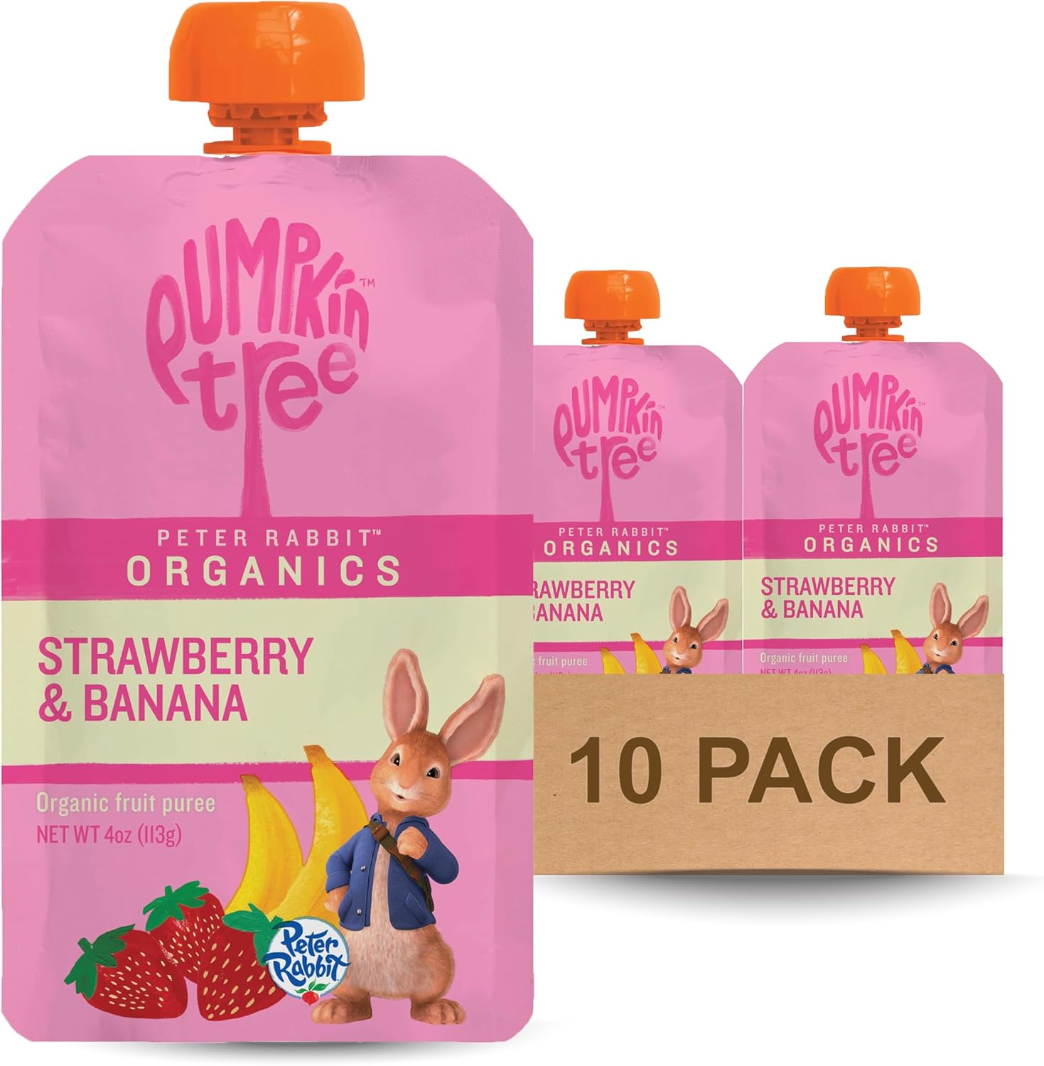 Pumpkin Tree Peter Rabbit Organics Strawberry and Banana pouch front view