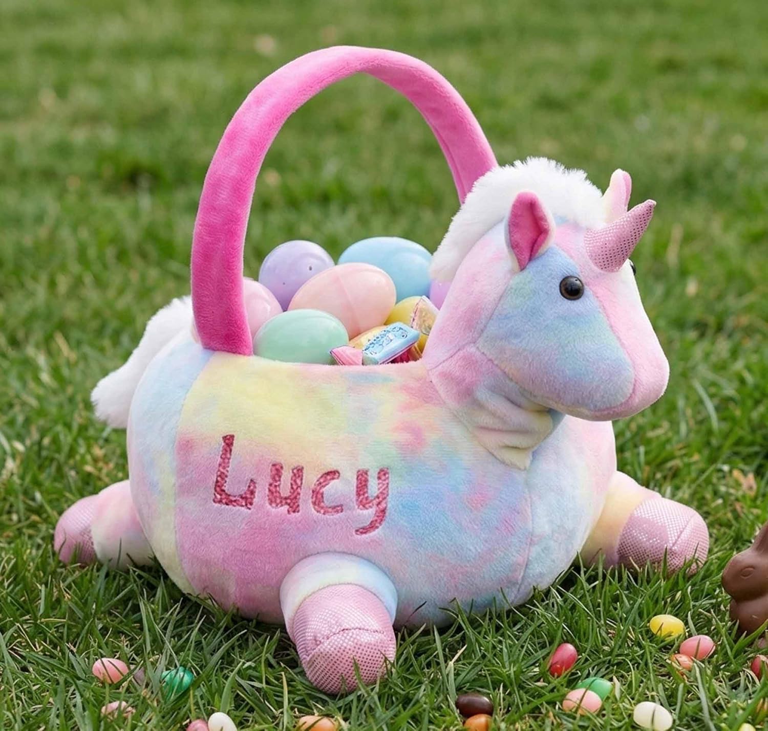 Dibsies plush Easter basket front view with soft handle