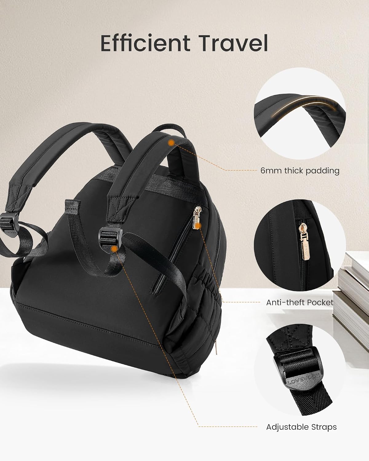LOVEVOOK women backpack shoulder strap ergonomic padding