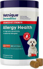 Vetnique DermaBliss Vet-Formulated Dog Allergy Chews for Seasonal Itch Relief, Skin, Coat & Gut Health, Omega 3 + Probiotic Anti-Itch Soft Chew Supplement for Dogs (60ct, Regular Strength Chews) - Image 10