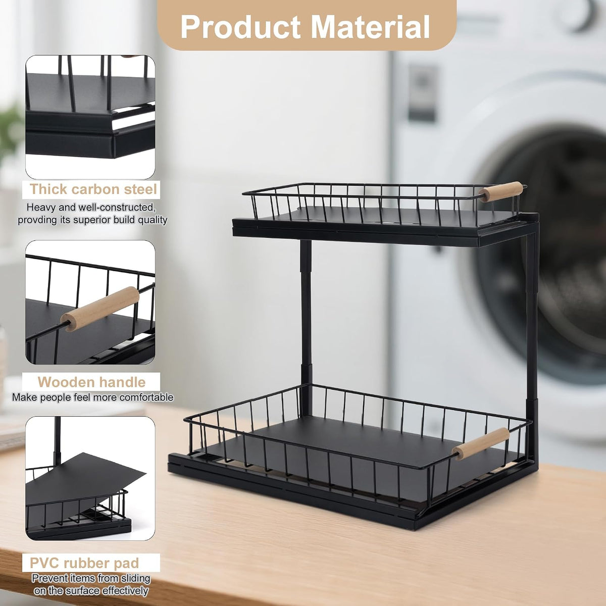 VESTCDF 2-tier bathroom organizer highlighting carbon steel mesh construction