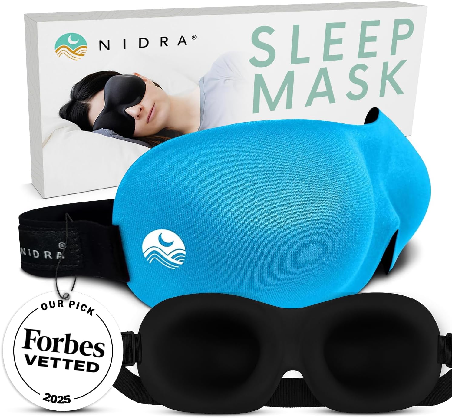 Nidra Contoured Sleep Mask for Side Sleepers – Zero Pressure Fit, Light Blocking Eye Shade for Sleeping & Travel – Blue, Standard Size - Image 1