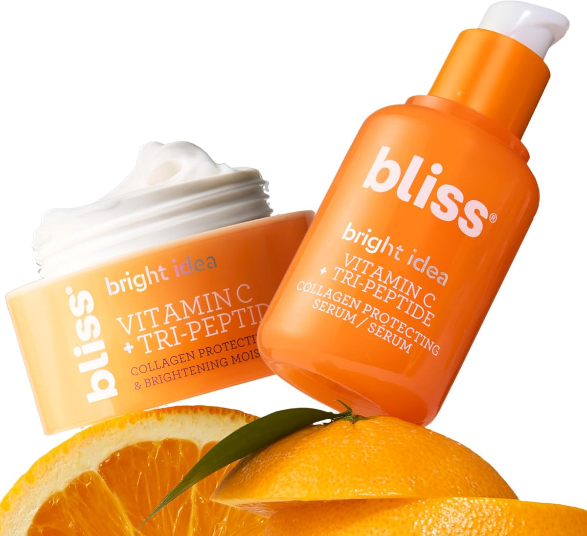 Side view of Bliss Bright Idea serum and moisturizer duo