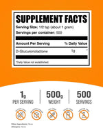 BulkSupplements D-Glucuronolactone clean pre workout supplement powder nutrition facts label