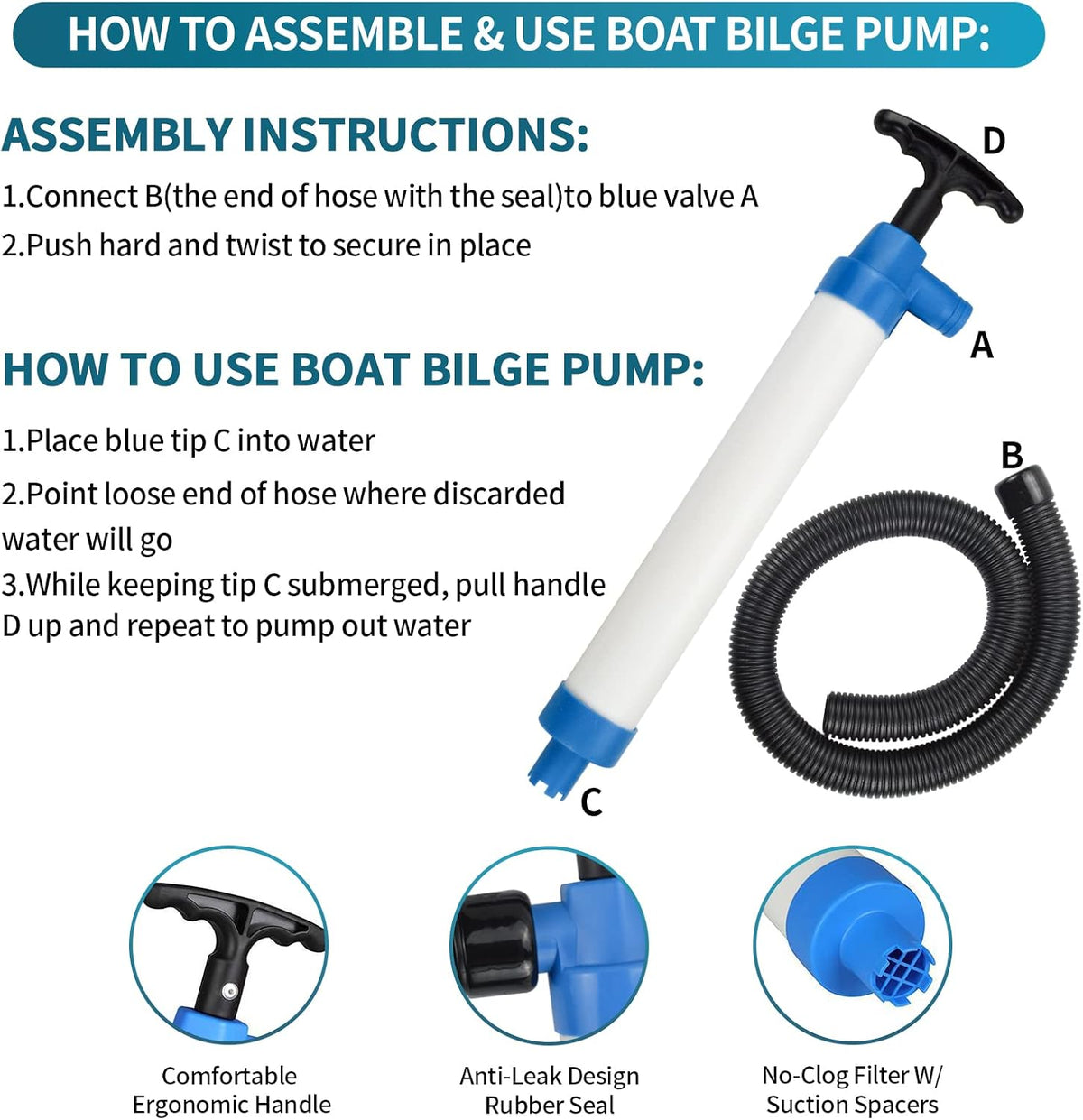 Turmaster hand bilge pump showing extended length and piston structure