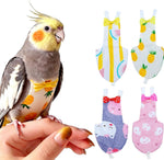 QBLEEV bird diaper flight suite front view showcasing the cute pineapple pattern fabric on a parrot.