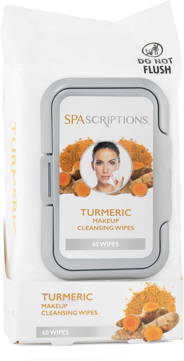 SpaScriptions Turmeric Cleansing Facial Wipes - Brightening & Balancing Makeup Remover Wipes With Antioxidants To Help With Glowing, Even Tone Skin, Daily Use Face Wipes, All Skin Types, 1-Pack (60ct) - Image 1