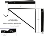 Black steel closet shelf bracket showing cross brace design and mounting holes