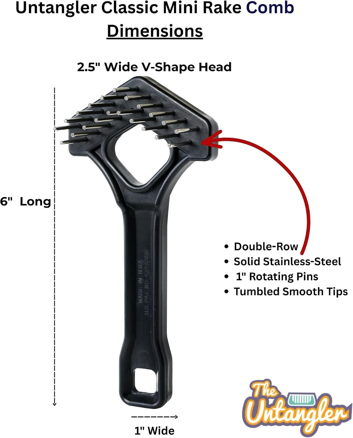 Untangler double row rotating stainless steel teeth
