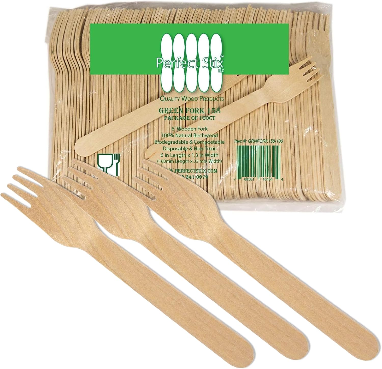 Perfect Stix Green Fork 250 count pack front view eco-friendly cutlery