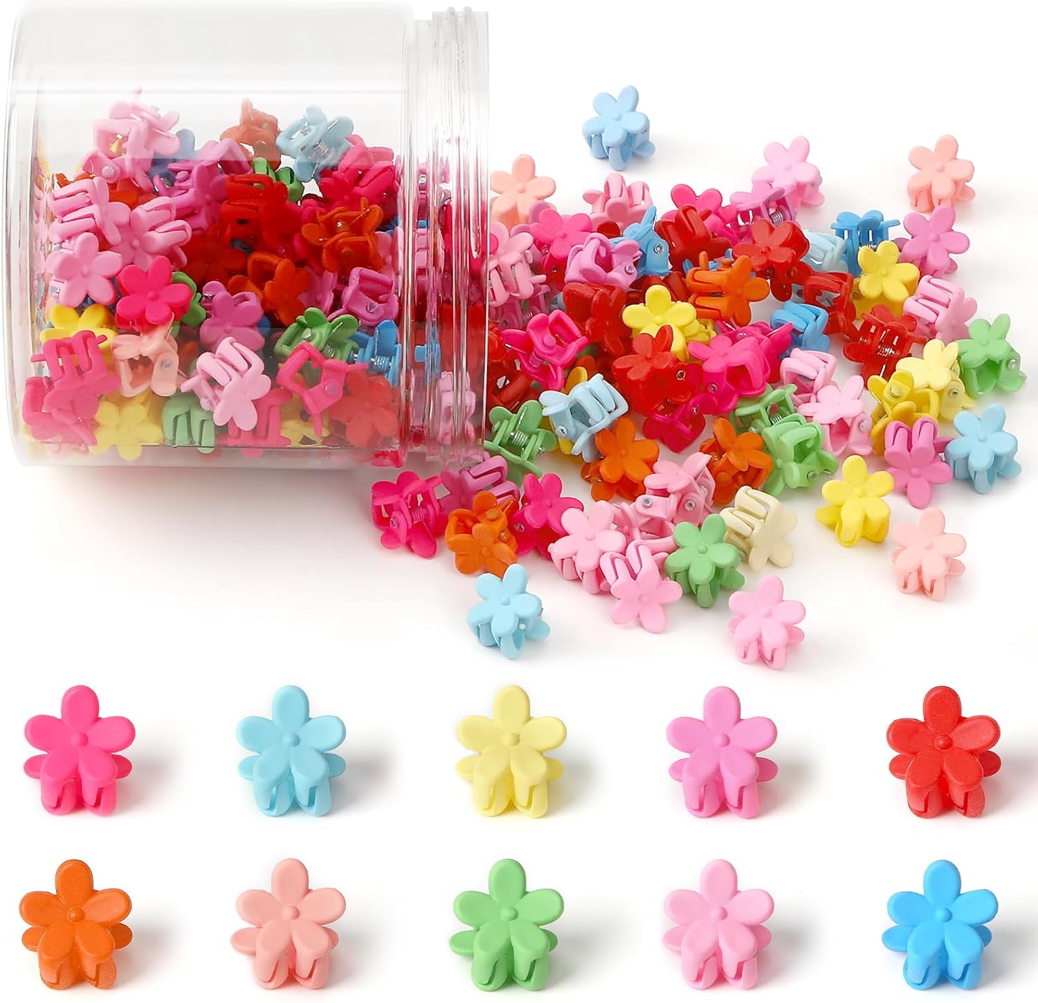 Janyun mini flower hair claw clips front view in storage jar