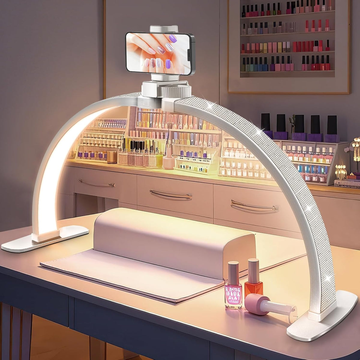 Uiopy 29 inch rhinestone half moon LED nail arch light front view