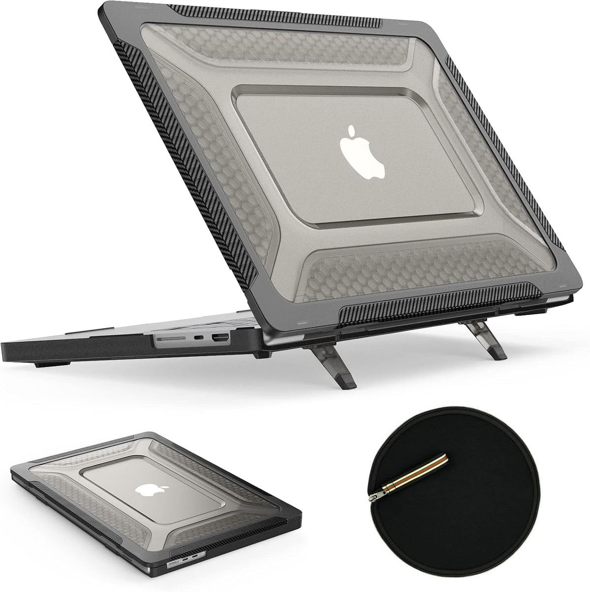 SEYMAC stock MacBook Pro 16 inch rugged case black front view showing full protective coverage.