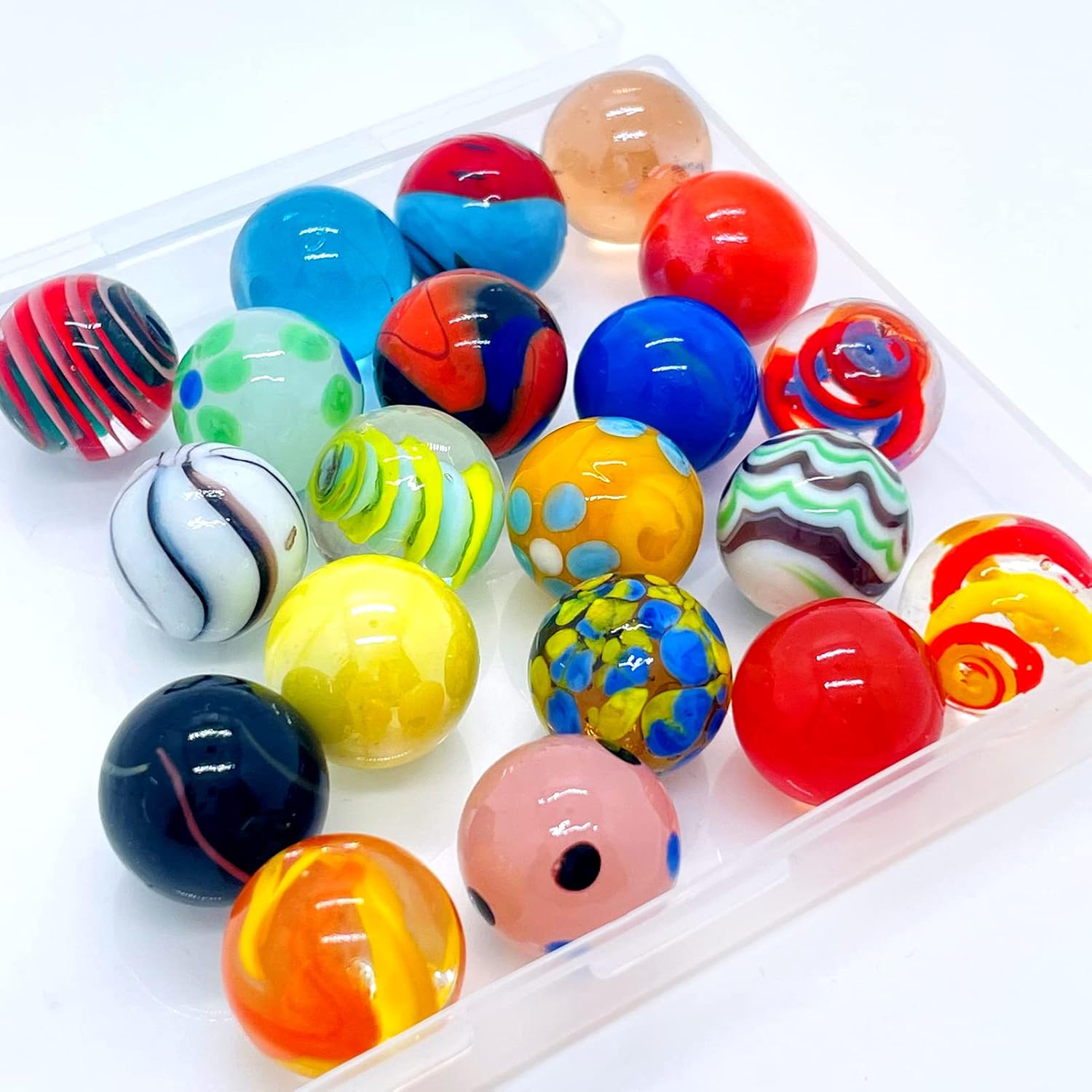 Miutrue vintage glass marbles 20 count pack front view showing assorted colorful designs