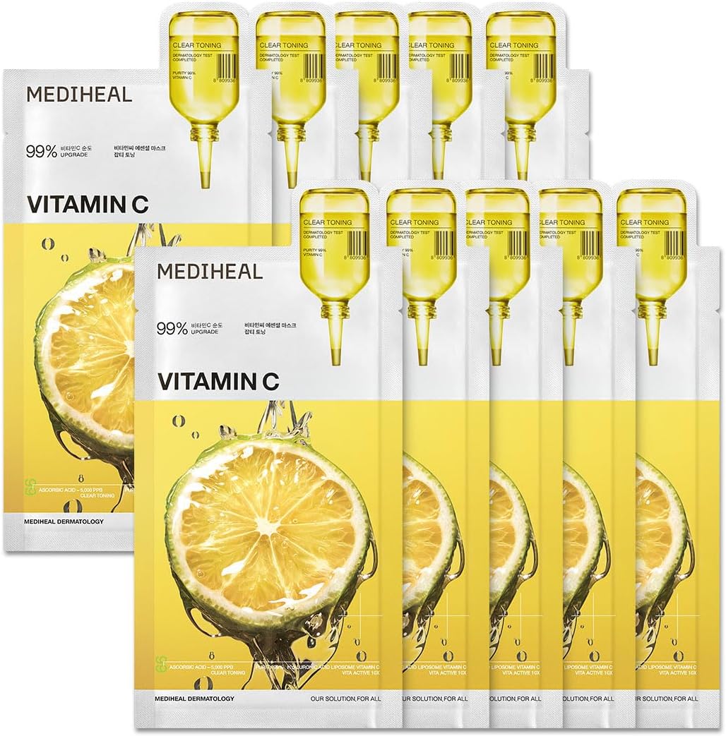 Mediheal Vitamin C Essential Mask 10 pack front view showing authentic brightening sheet mask packaging