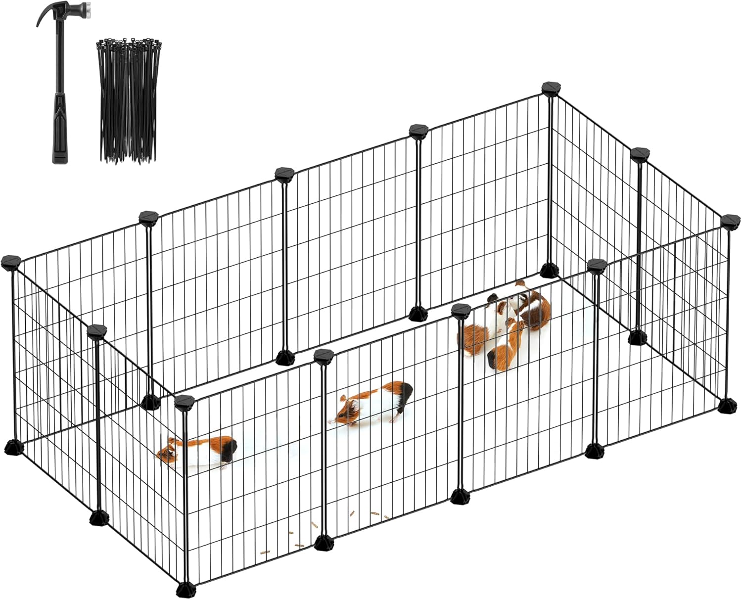 SONGMICS Pet Playpen, Small Animal Cage, Pet Fence with Cable Ties, DIY Metal Enclosure for Guinea Pigs, Hamsters, Rabbits, Hedgehogs, Black ULPI001B01 - Image 1