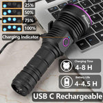 Durable aircraft grade aluminum ultraviolet flashlight showcasing the USB-C charging port mechanism.