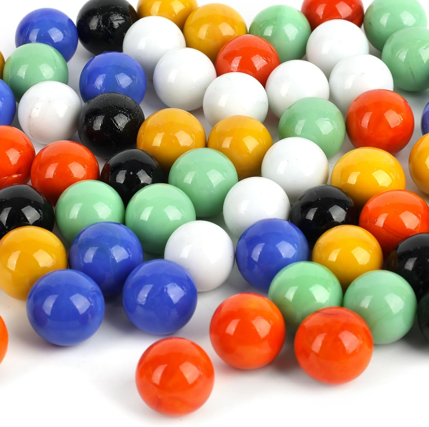 POPLAY 60 Pieces Glass Marbles Set front view showcasing assorted colorful replacement game balls.
