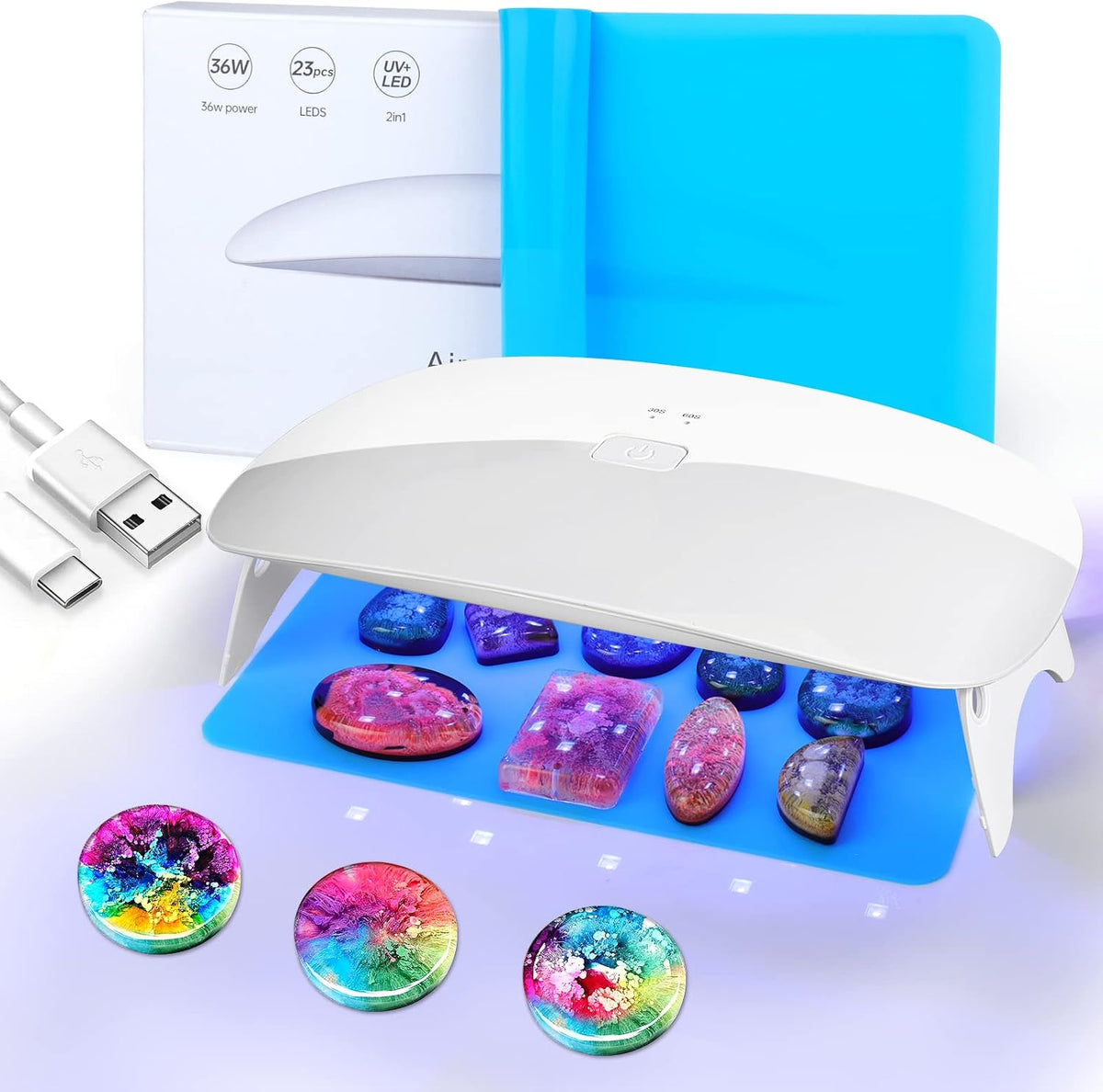 Baborui extra large foldable UV LED resin light front view showing 36W curing machine